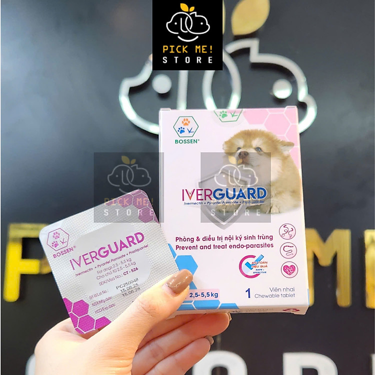BOSSEN - IVERGUARD Xổ Giun Sán, Phòng Giun Tim, Giun Đũa, Giun Móc cho Chó (Giá 1 Viên)