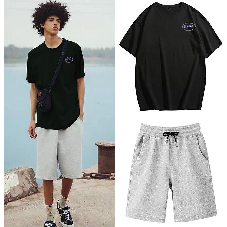 COMBO ÁO QUẦN ÁO THUN ĐEN MIX QUẦN SHORT XÁM NĂNG ĐỘNG