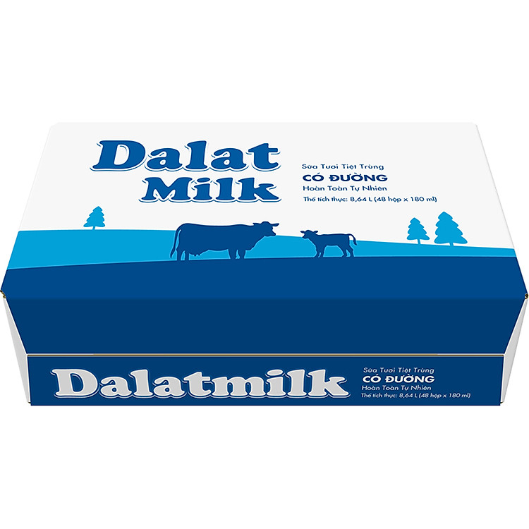 Thùng 48 hộp sữa tươi tiệt trùng Dalatmilk có đường 180 ml
