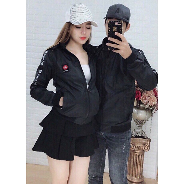 áo khoác dù cặp đôi nón tháo rời màu đen
