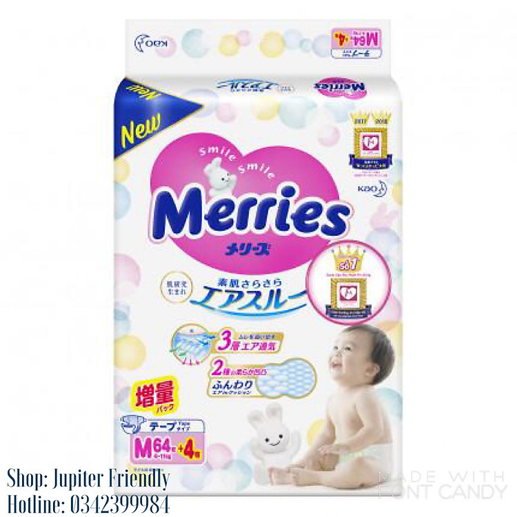 Combo 2 Tã Merries Size M - 64 Chính hãng Giá tốt - Hình ảnh 3