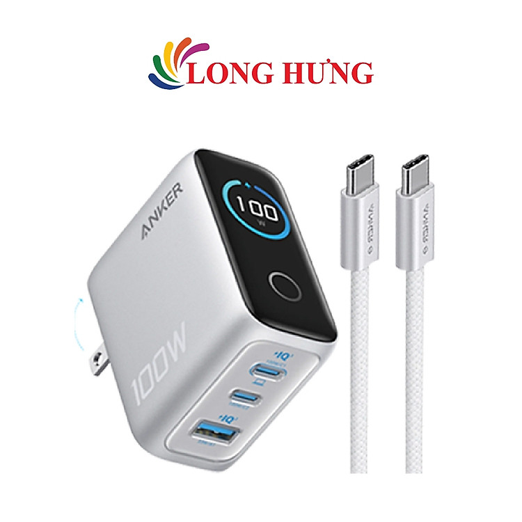 Combo cốc sạc Anker Innovative Dual-Mode 1USB 2Type-C 100W + Cáp USB Type-C to Type-C PD 3.0 B121B - Hàng chính hãng
