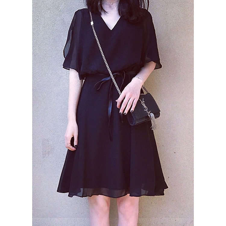 Váy nữ hai lớp cao cấp chiết eo che bụng dành cho vóc dáng ( VÁY ĐEN MỚI 2 LỚP)