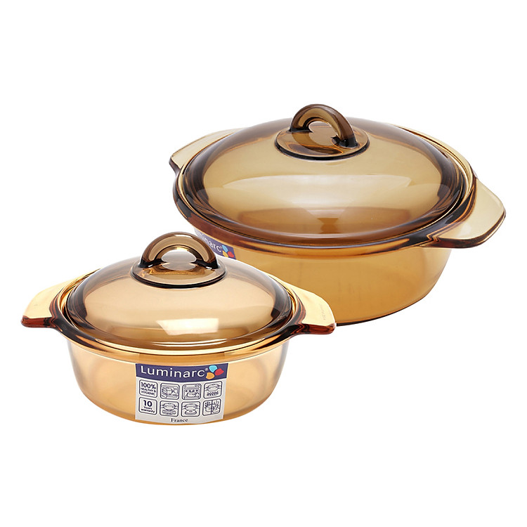 Bộ 2 Nồi Thủy Tinh Blooming Amberline Luminarc (1L - 2L) - Vàng