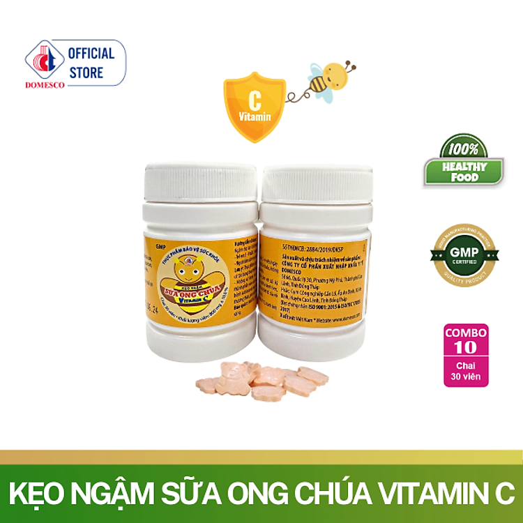 Kẹo Ngậm Sữa Ong Chúa Vitamin C Domesco Combo 10 Chai - Giúp Tăng Cường Sức Đề Kháng