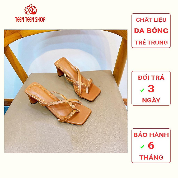 Sandal nữ cao gót 7phân đế vuông quai chéo thời trang, Giầy cao gót 7 phân hở mũi, SDC003