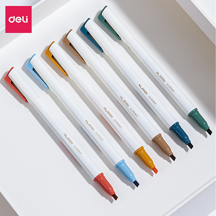 Bộ Bút Highlight 2 Đầu Nusign Deli (6 chiếc) - Ảnh 6