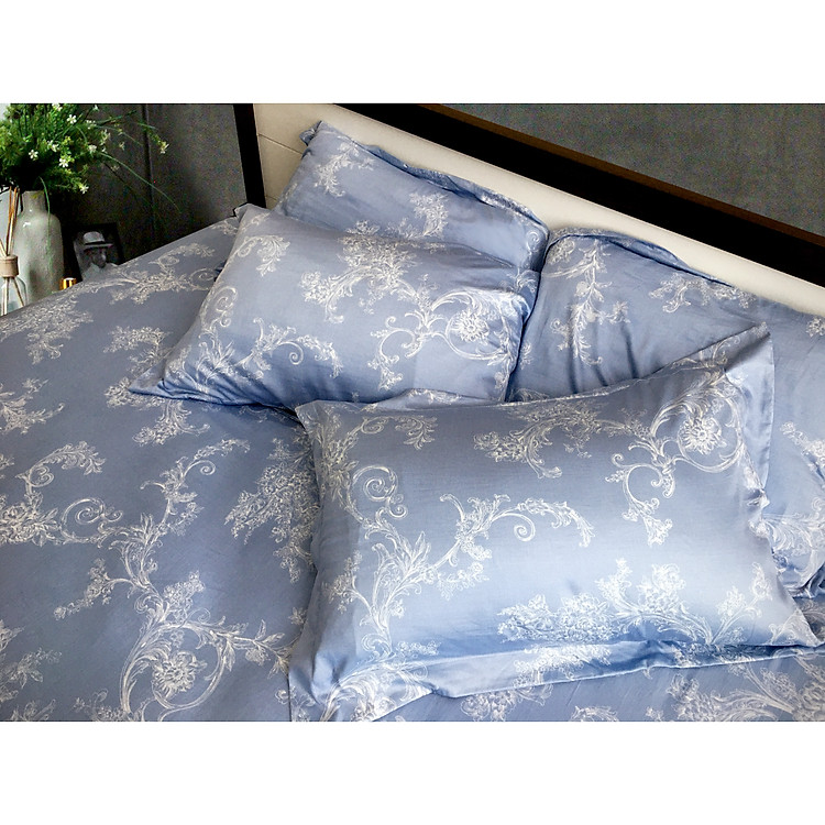 Bộ drap ga gối Lụa Modal Hàn Quốc cao cấp M.Concept_ FLORAL BLUE (1.6m x 2m)