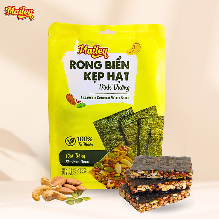Thanh Rong Biển Kẹp Hạt Dinh Dưỡng Mix Hạt Tự Nhiên Ăn Vặt Lành Mạnh 96g | Mailey