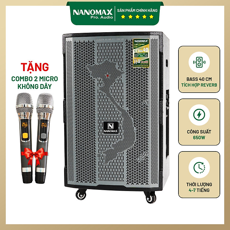 Loa Kéo Công Suất Lớn Nanomax SK-0209 Bass 4 Tấc 40cm Công Suất 650w Karaoke Bluetooth Hàng Chính Hãng