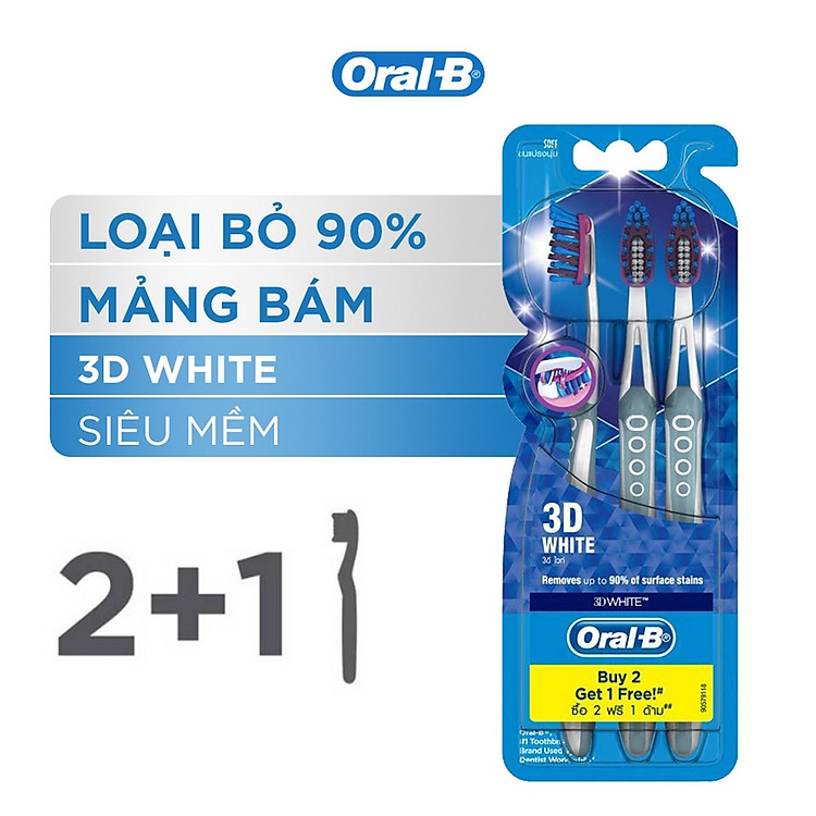 Vỉ 3 Cây Bàn chải Oral-B Trắng Sáng 3D White (Mua 2 tặng 1)