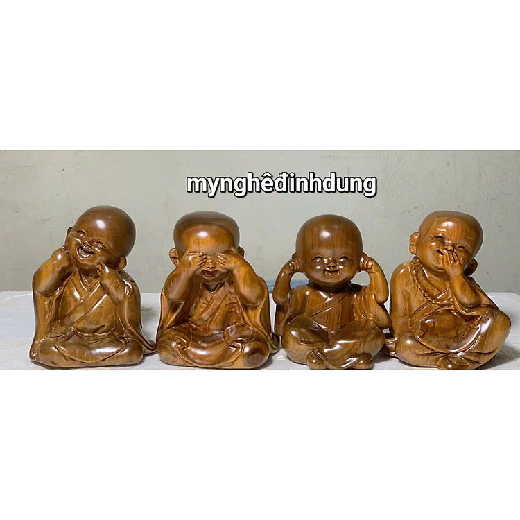 Tượng Tứ Không Bằng Gỗ Bách Xanh (12x10x9cm)