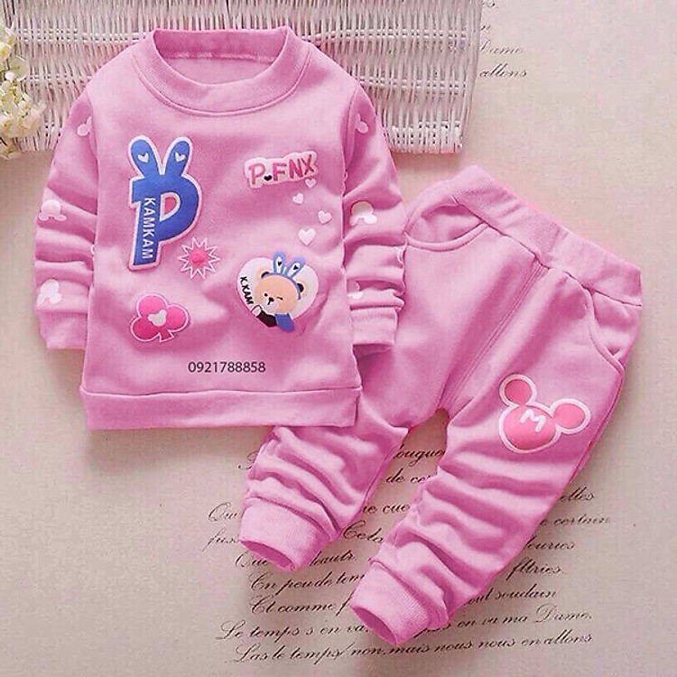 Bộ Quần Áo Thu Mẫu Chữ P Hồng - Chất Da Cá