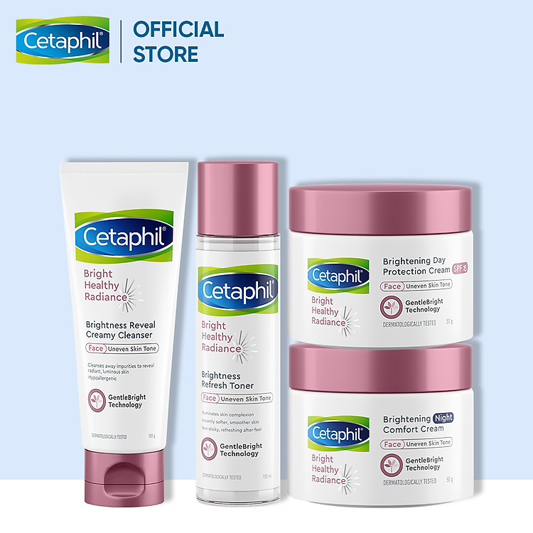 Trọn bộ 4 sản phẩm dưỡng sáng da Cetaphil Bright Healthy Radiance Sữa rửa mặt 100g + Nước cân bằng 150ml + Kem dưỡng ẩm ngày 50g và Kem dưỡng ẩm đêm 50g