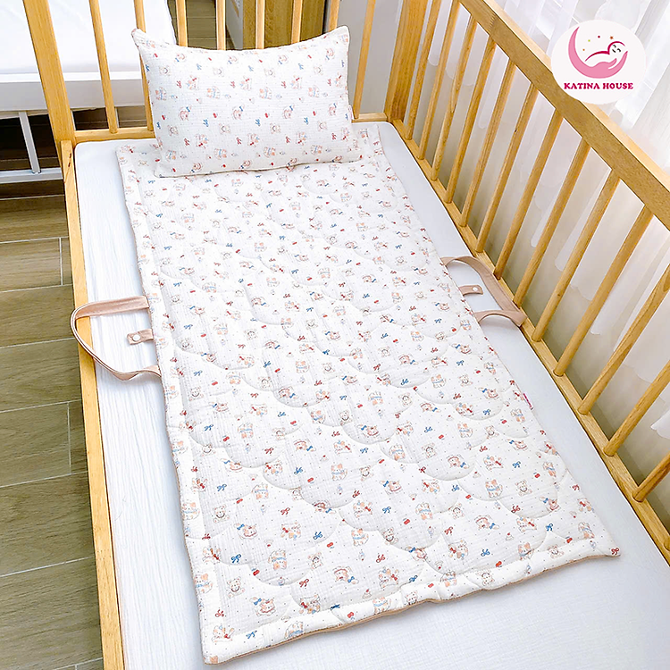 Bộ gối nệm cho bé sơ sinh và mẫu giáo Katina House, vải muslin mềm nhẹ, thoáng khí, thấm hút tốt