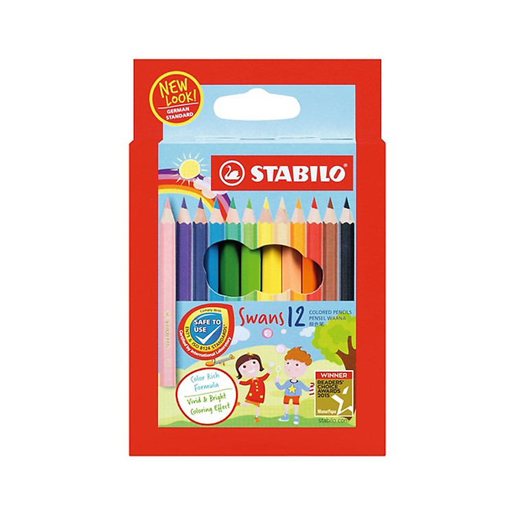 Chì màu Swans 12 màu (Hộp 12 cây dài + Hộp 12 cây ngắn)