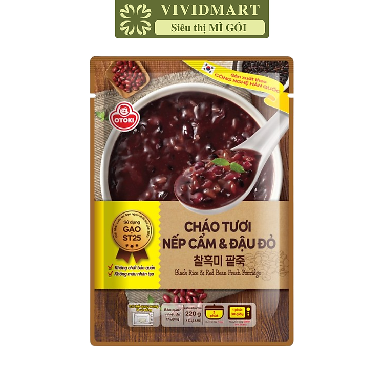 OTOKI - Cháo tươi Ottogi hương vị Nếp cẩm & đậu đỏ, Cháo tươi nếp cẩm đậu đỏ Hàn Quốc Otoki (220g/gói)