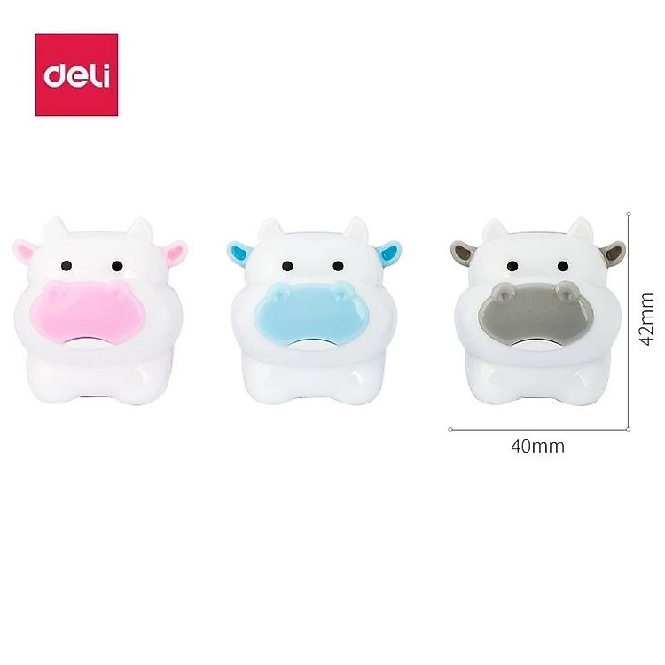 Set 3 gọt chì Deli 68654 / Chuốt chì hình con bò sắc bén màu sắc đẹp cute