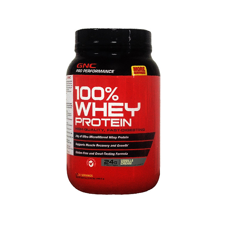 Thực Phẩm Chức Năng Hỗ trợ thể thao GNC 100% WHEY PROTEIN - VANILA Hộp 1054g