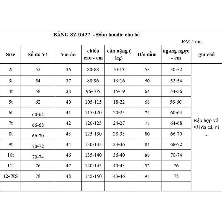Rập Giấy A0 R427 - Đầm Hoodie Cho Bé 7 Tuổi - Ảnh 2