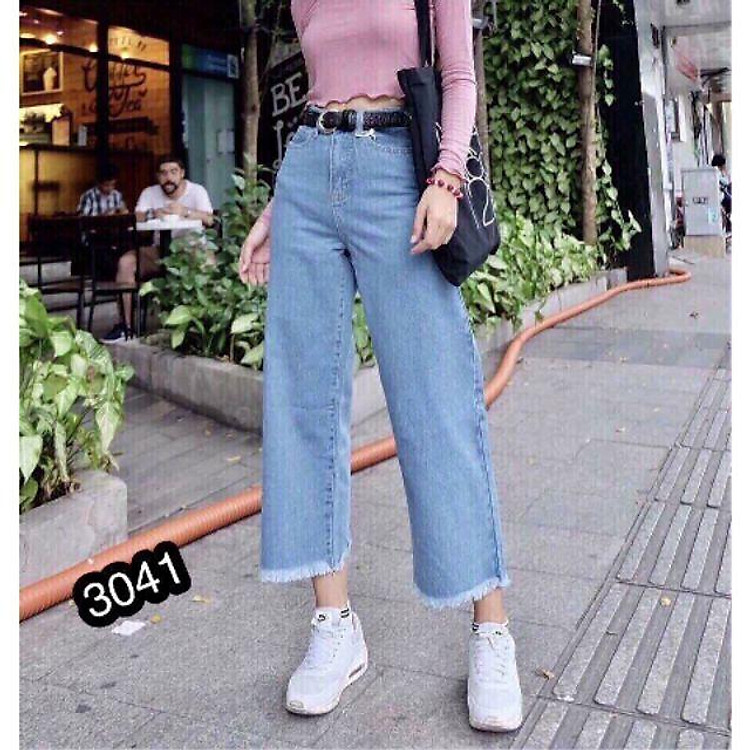 Quần baggy jean ống rộng lửng thời thượng, KÈM HÌNH THẬT