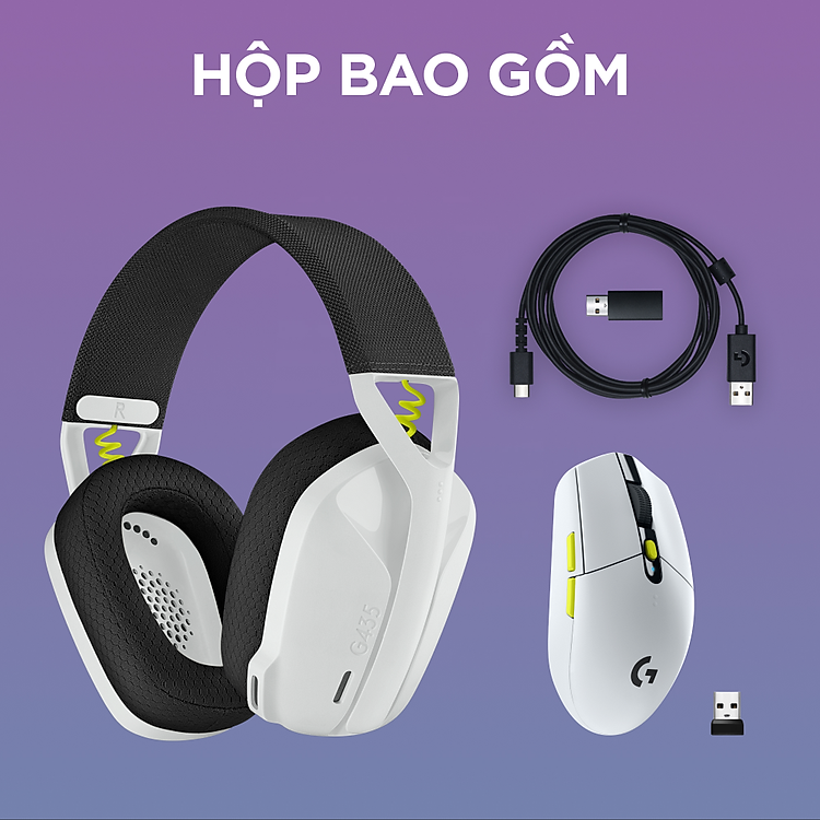 Bộ Chuột - Tai nghe (M&HS) Logitech Lightspeed Wireless Combo Gaming Đen-Trắng - Hàng Chính Hãng