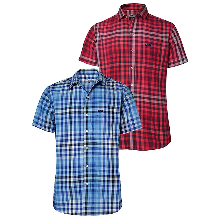 Bộ 2 Áo Sơ Mi Nam Ngắn Tay Caro PiGo chuẩn phong cách SM030CR (Xanh, đỏ)