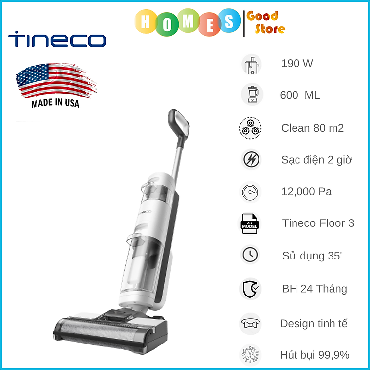 Máy Hút Bụi Lau Sàn Khô Uớt Tineco S5 Combo Tự Giặt Giẻ Diệt Khuẩn Lực Hút 12.000 Pa - Hàng Chính Hãng