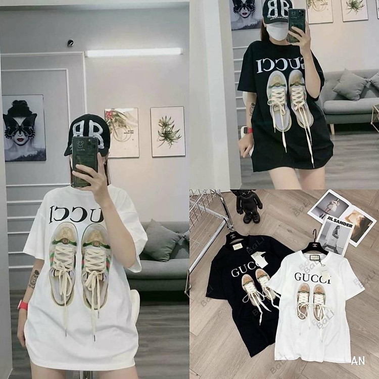 Áo Phông Nữ Đôi Giày Xỏ Dây Cổ Tròn In Hình 3 Màu - Áo Thun Cộc Tay G0129