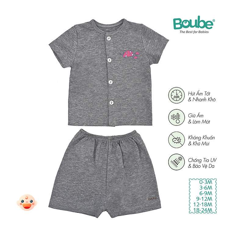 Bộ áo quần cộc tay cài thẳng nhiều màu sắc cho bé sơ sinh và trẻ nhỏ Boube, vải Cotton organic thoáng mát - Size 0-24M