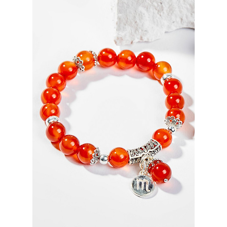 Vòng Tay Phong Thủy Nữ Đá Mã Não Đỏ Phối Charm Cung Hoàng Đạo Thiên Yết (8mm) Mệnh Hỏa, Thổ Ngọc Quý Gemstones