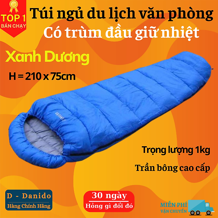 [LOẠI XỊN TRẦN BÔNG] (FREE SHIP) Túi ngủ văn phòng du lịch cao cấp có trùm đầu - Chính hãng