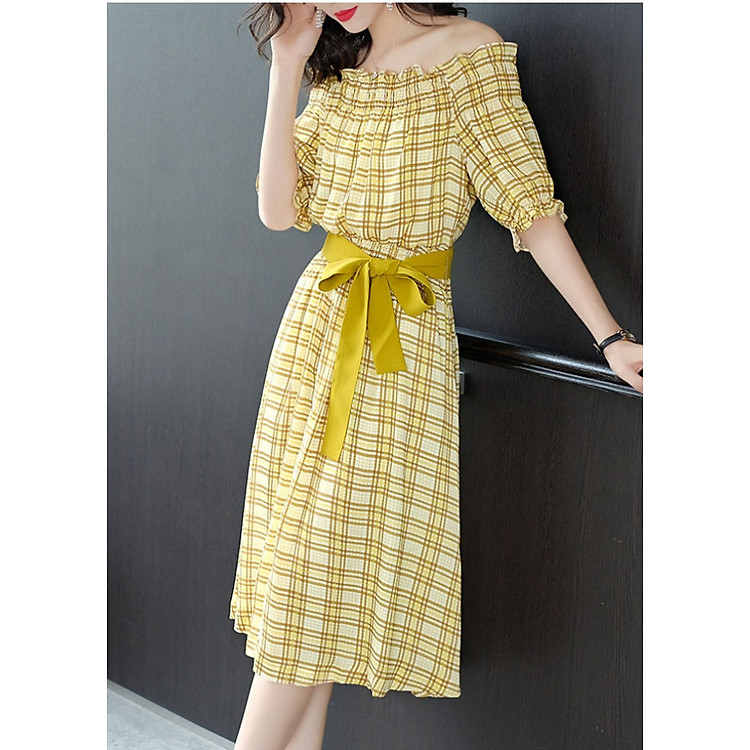 Đầm xòe dự tiệc trẻ vai cực xinh BY8100A