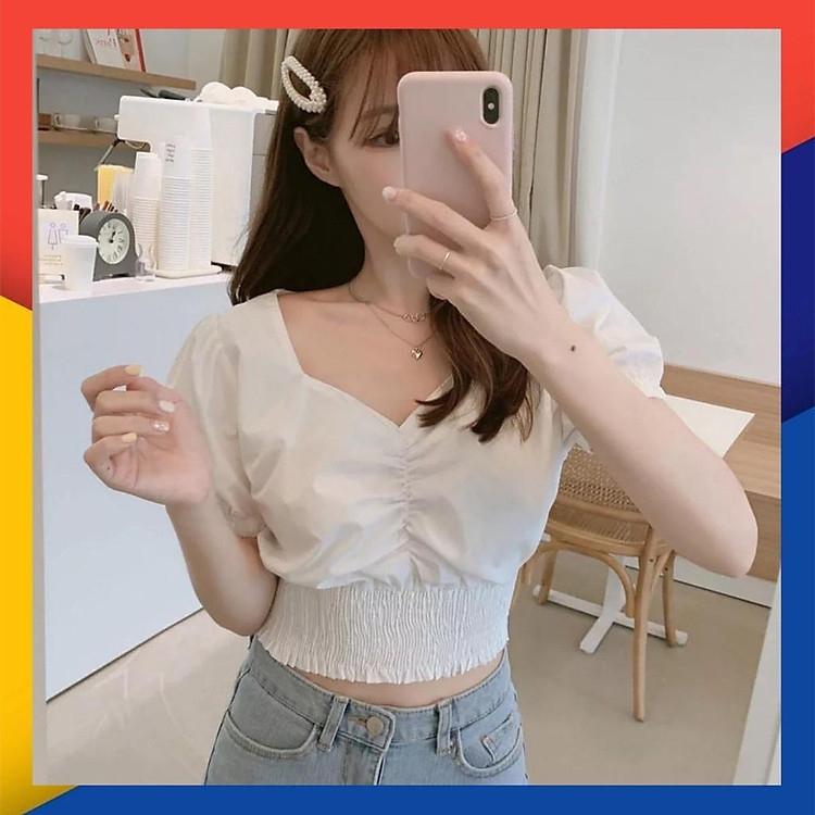 Áo croptop rút ngực bo eo - hình thật