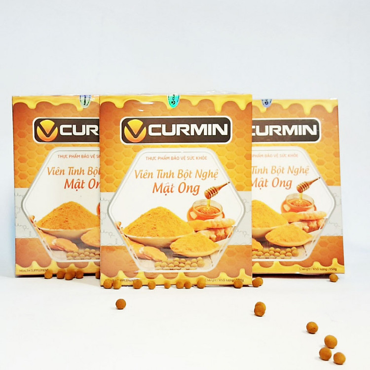 Combo 3 hộp thực phẩm chức năng Viên tinh bột nghệ mật ong VCURMIN Viện Khoa Học Công Nghệ (450g)