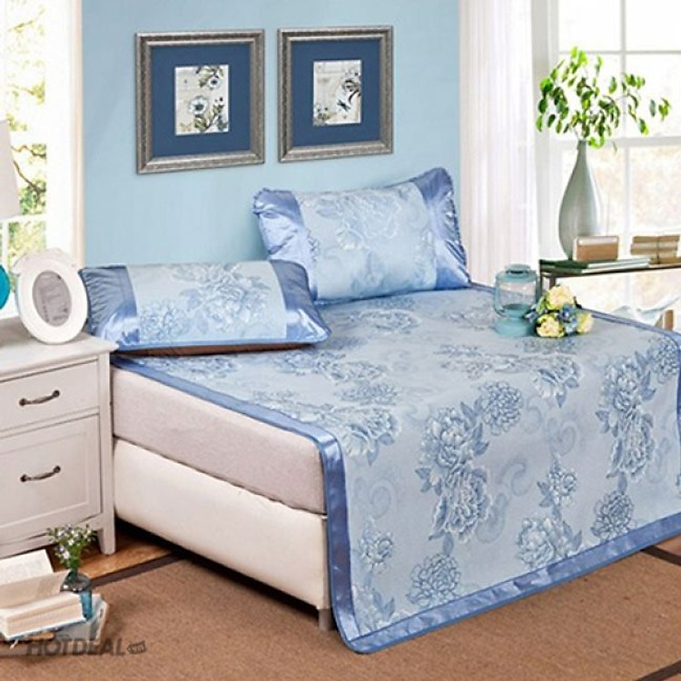 Chiếu lụa điều hòa kèm 2 vỏ gối cap cấp 1m8*2m (giao màu ngẫu nhiên)