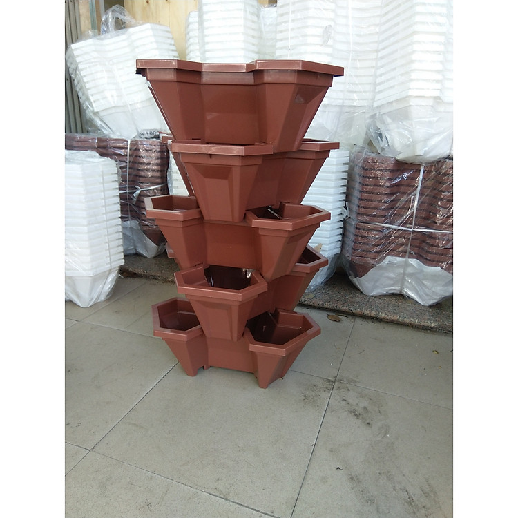 Bộ 1 Tháp trồng rau hữu cơ 5 tầng- 5 chậu- trồng rau/ hoa/ dâu tây- chất liệu nhựa- độ bền cao- hiệu quả cao