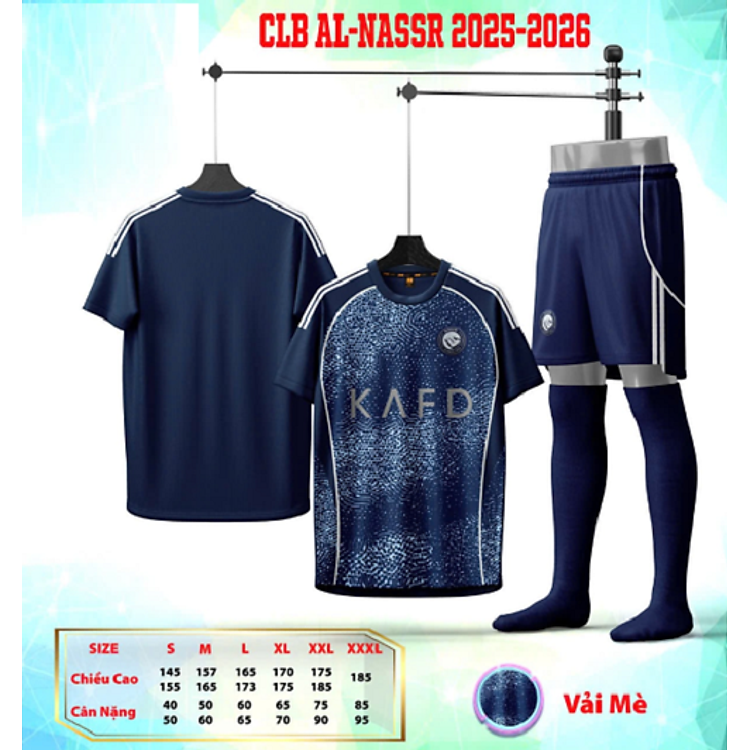 Bộ Quần Áo Bóng Đá Người Lớn - Nassr (Vải Mè)