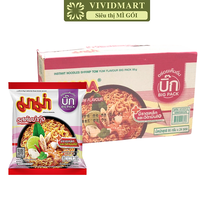 MAMA - Mì Mama gói lớn Tôm tomyum, Mì Mama tôm tomyum, Mì tôm tomyum Mama, Mì Ma Ma tôm tomyum, Mì tôm tomyum Ma Ma, Mì ăn liền Thái Lan (95g/gói)