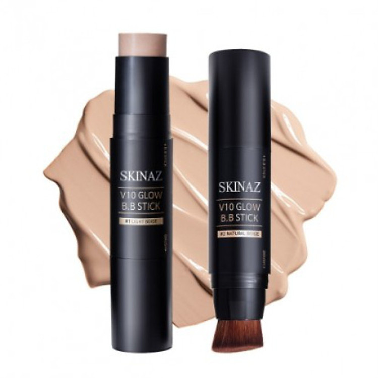 Kem nền kết hợp cọ trang điểm nét mịn dạng thỏi 2 in 1 cao cấp Hàn Quốc chính hãng – V10 Glow B.B Stick Skinaz – 10g