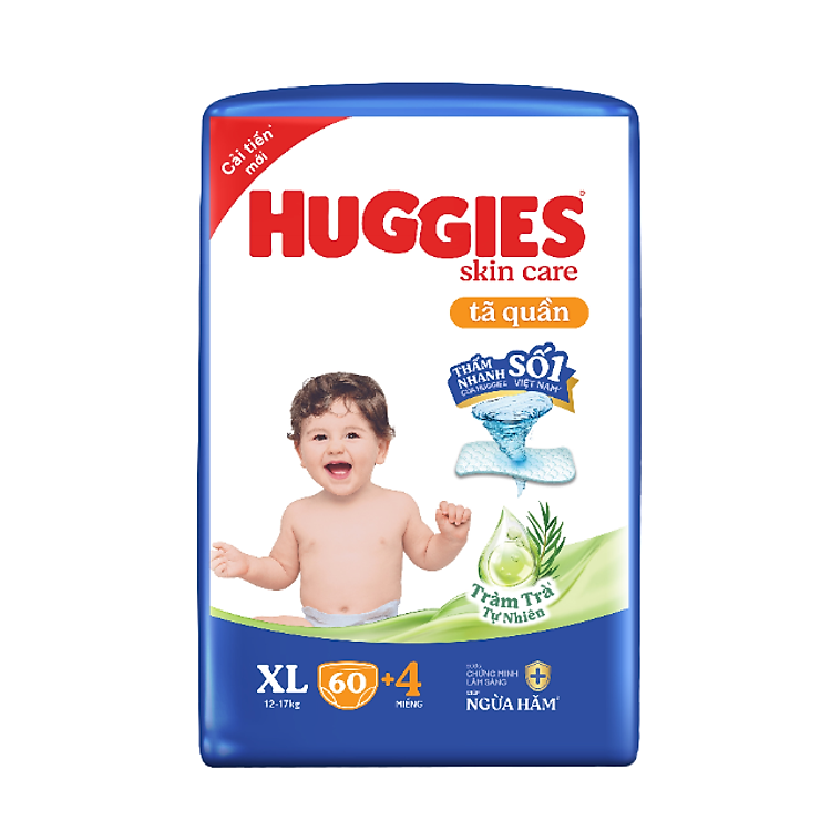 Tã/bỉm quần Huggies Skin Care Super Jumbo XL60+4