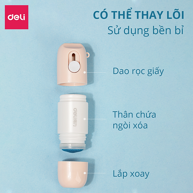 Bút Xóa Thông Tin Trên Bill Đơn Hàng Kèm Dao Rọc Giấy Deli JQ122 - Xám - Ảnh 6