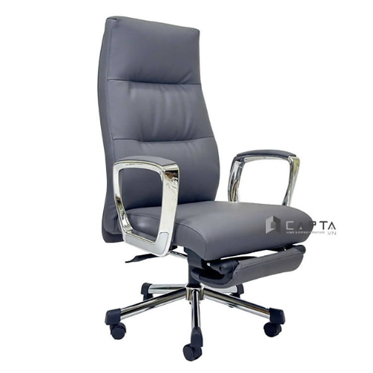 Ghế giám đốc có gác chân CR4121-P Nội thất Capta – lưng cao, bọc nệm PU ngả lưng xoay 360° màu xám nâu bò hoặc đen