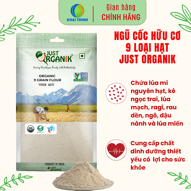 Bột Ngũ Cốc 9 Loại Hạt Dinh Dưỡng Hữu Cơ Just Organik Cho Bà Bầu Lợi Sữa Sau Sinh Người Ăn Kiêng 1kg
