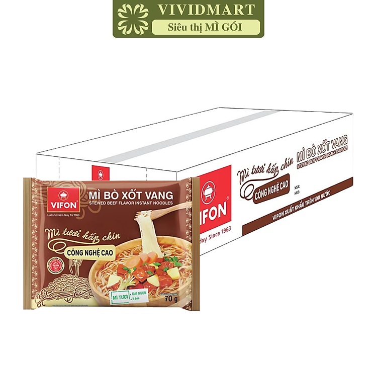 VIFON - Mì tươi Vifon hương vị Bò Xốt Vang (70g/gói) - Mì gói Bò xốt vang tươi, Mì tươi Vifon gói