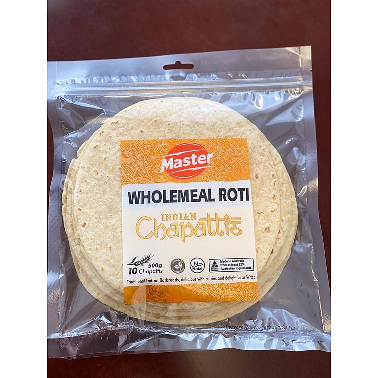 Bánh Tráng Master Roti Chapattis Wholemeal - Nhập Khẩu 100% Từ Úc 500 gram/túi (10 cái)