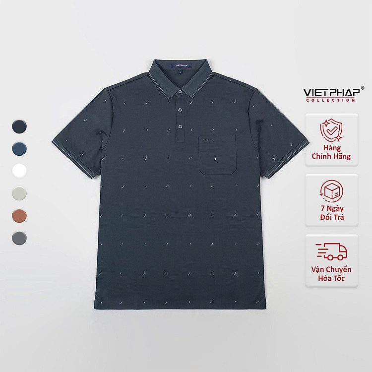 Áo Polo Nam VIỆT PHÁP Form Luxury - Thun Lụa Lạnh In, lịch lãm, sang trọng 50564