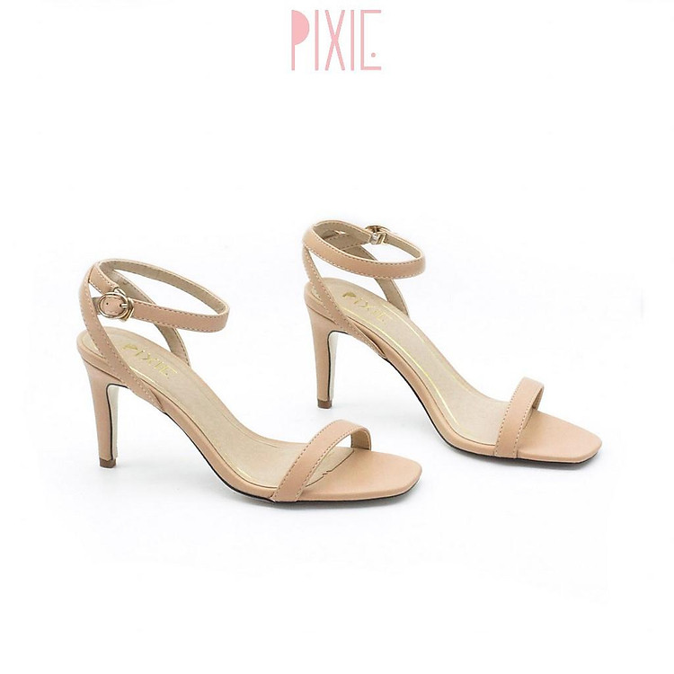 Giày Sandal Cao Gót 7cm Quai Mảnh Gót Nhọn Màu Kem Pixie P131