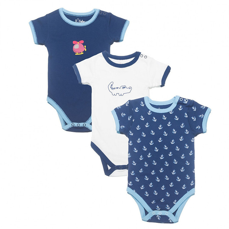 Set 3 Bộ Body Tay Ngắn Bé Trai LullabyBaby NH12-12 - Xanh Navy