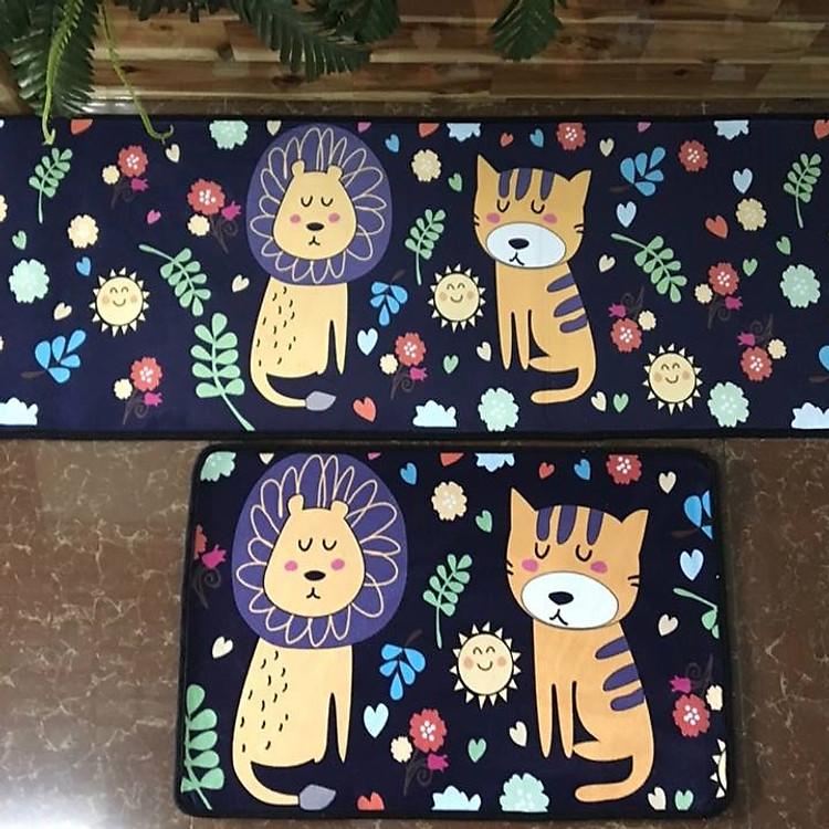 Bộ 2 Thảm nhung nhà bếp Sư TửTSN33(40x60cm và 40x120cm)